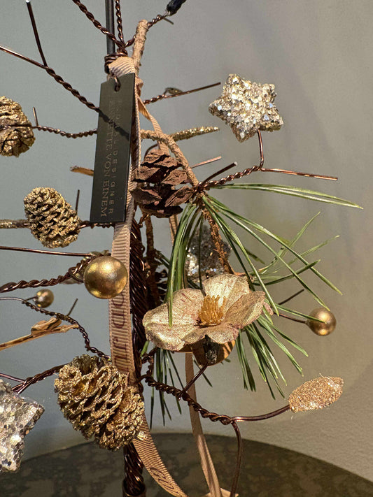 Tråd juletræ i natur/guld